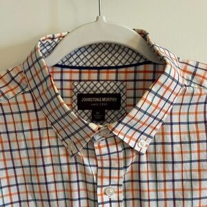 Johnston & Murphy Orange and Navy Checked Button-Down Shirt